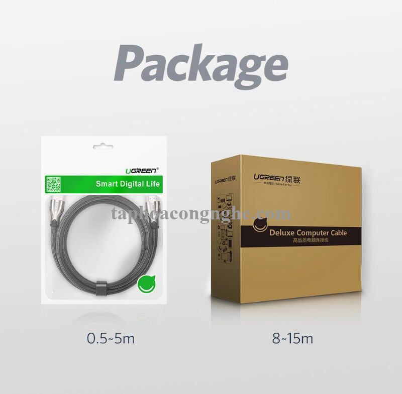 Ugreen 10258 15M màu Đen Cáp tín hiệu HDMI vỏ bọc lưới cao cấp cáp dẹt HD102 30010258